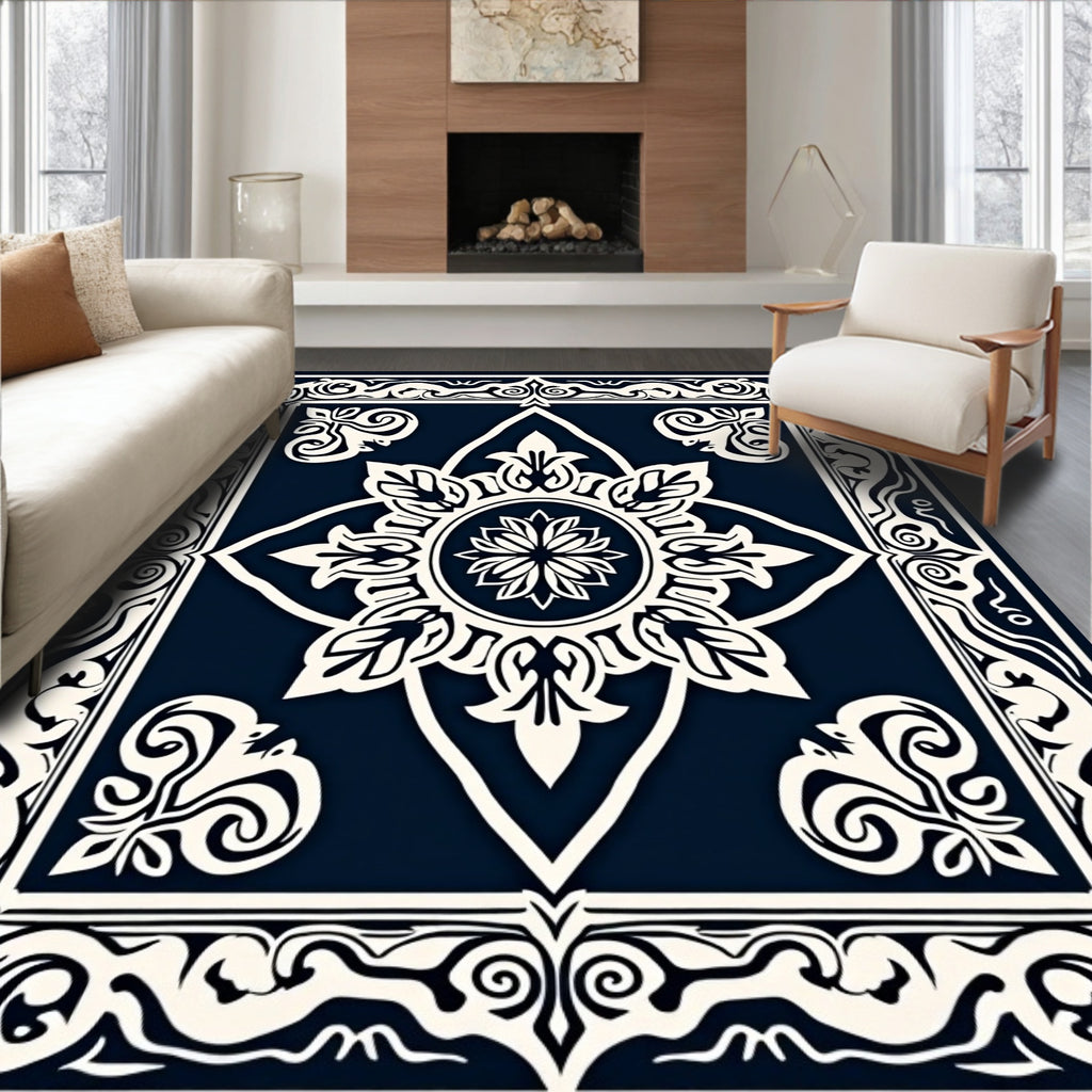Ornate Floral Medallion Border Rug
