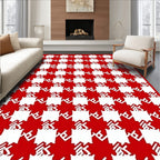 Classic Houndstooth Red White Pattern Rug