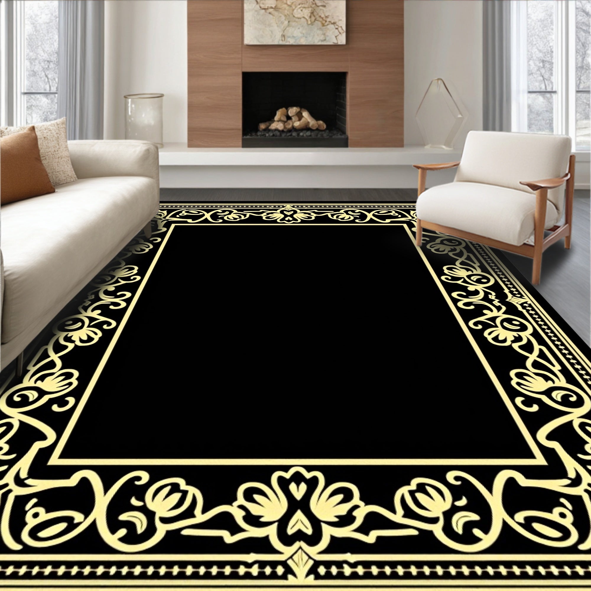 Ornate Floral Border Design Rug