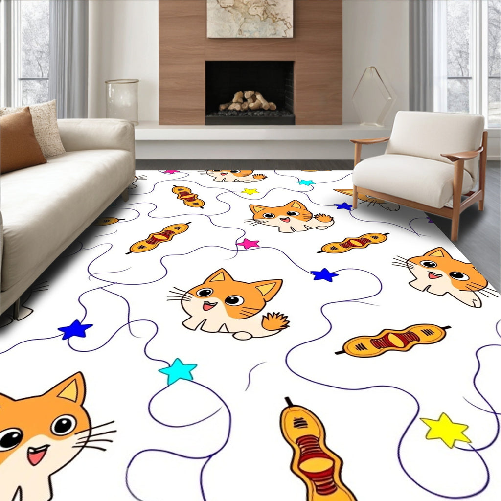 Whimsical Cat Star Pattern Rug