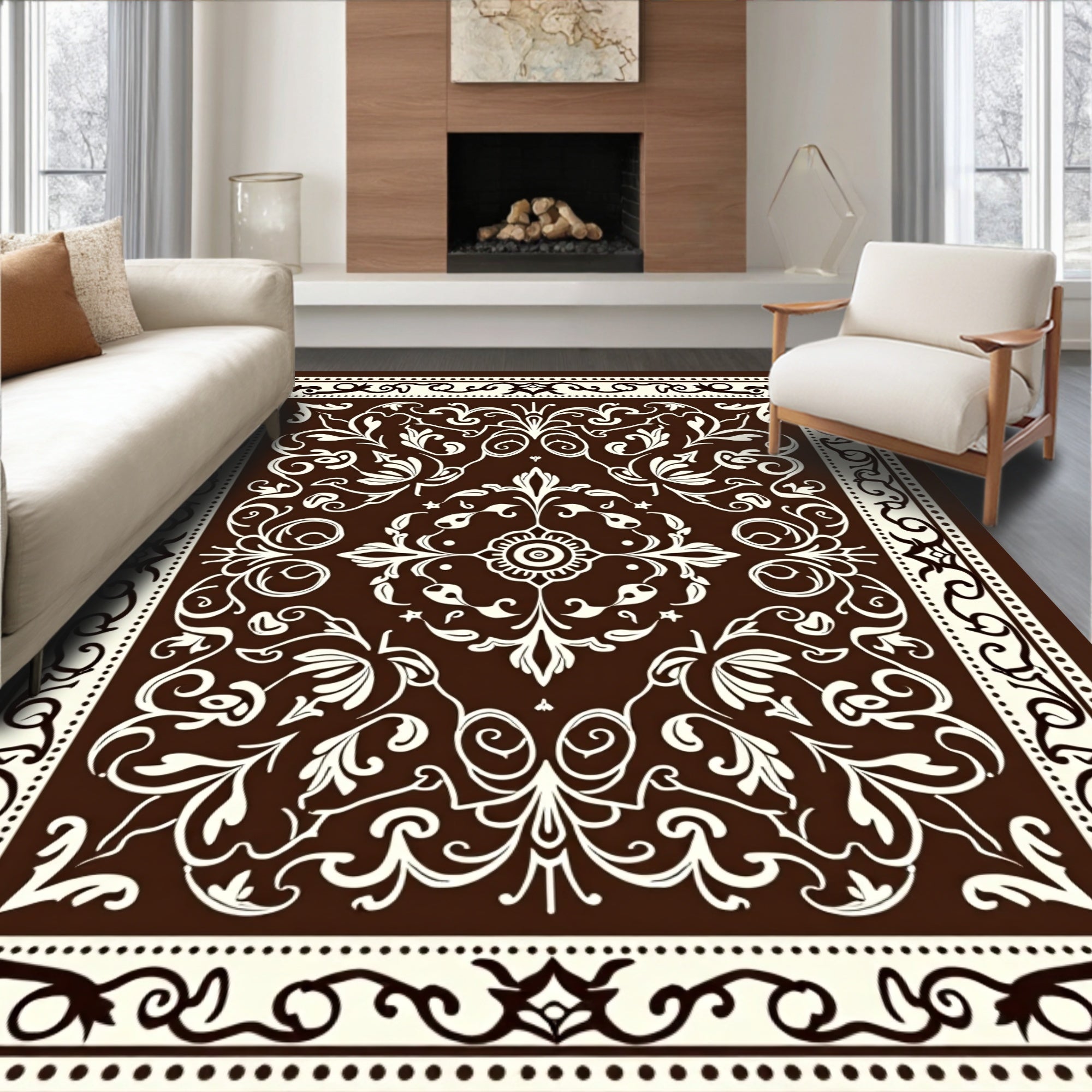 Ornate Floral Detailed Scrollwork Rug