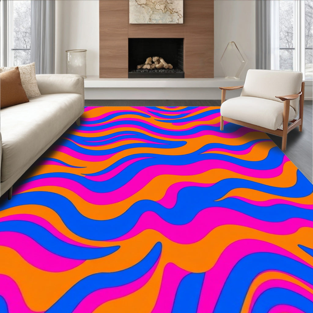 Retro Swirls Bold Color Pattern Rug