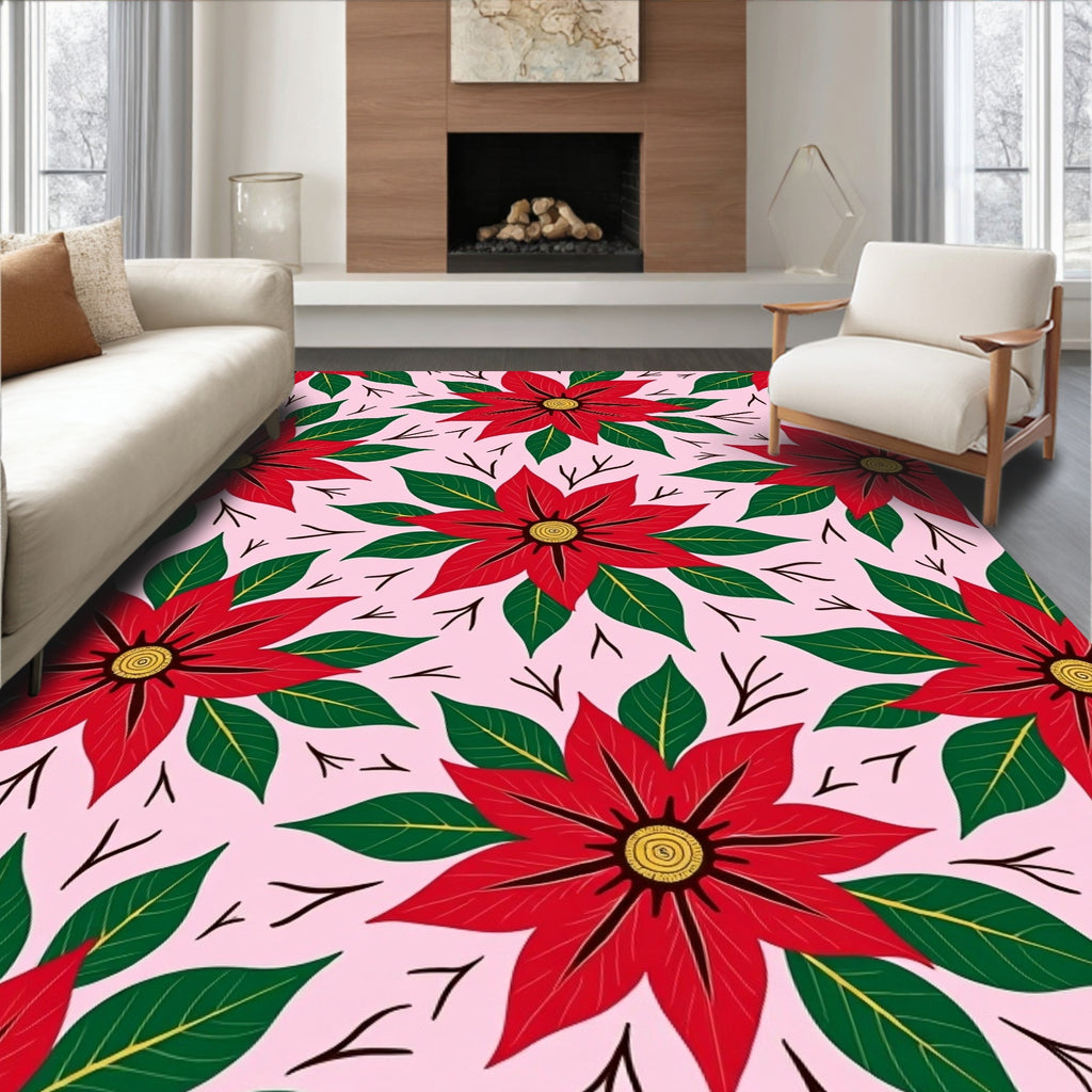 Red Poinsettia Flower Garden Rug