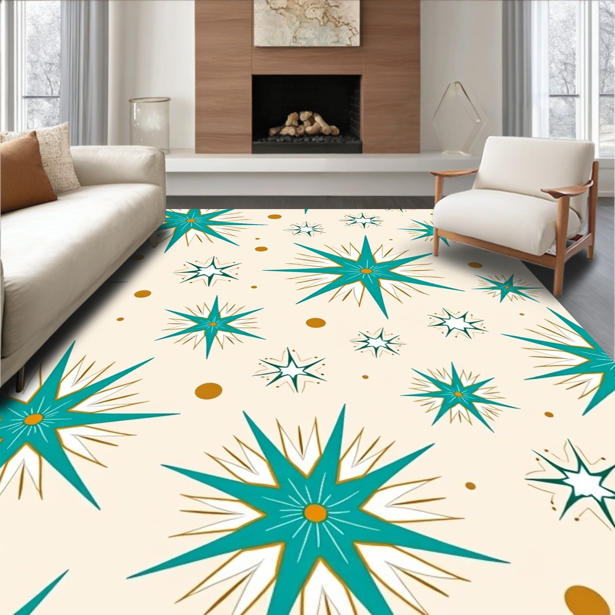 Mid Century Starburst Pattern Rug