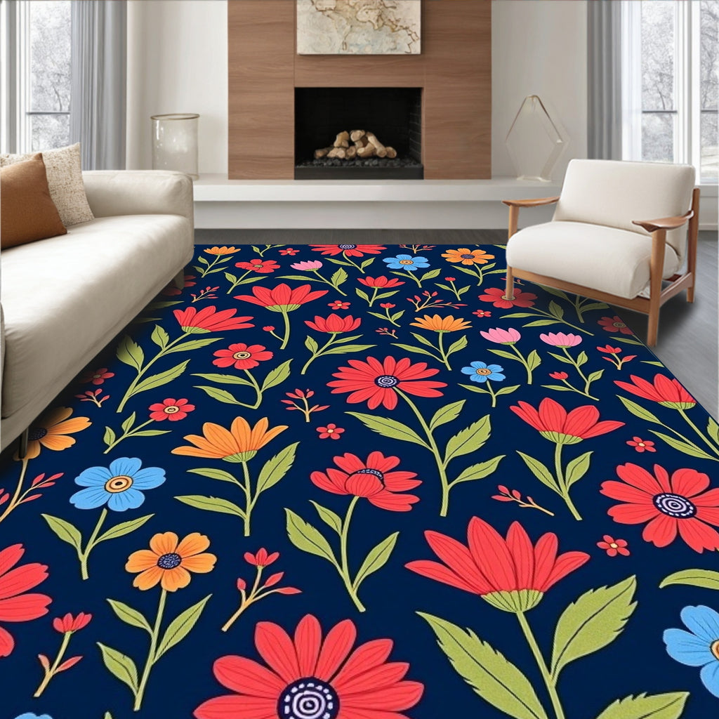 Retro Floral Blooms Pattern Design Rug