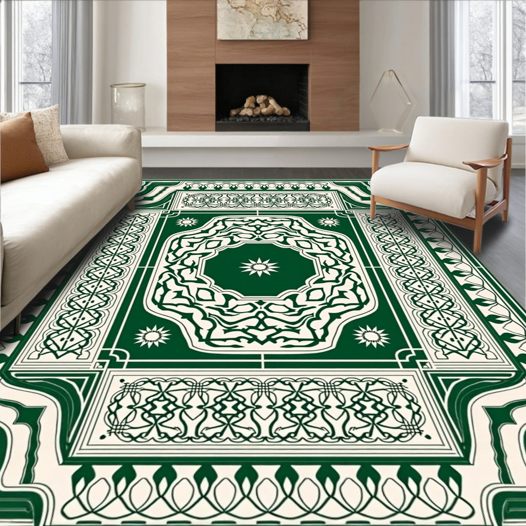 Intricate Emerald Green Medallion Pattern Rug