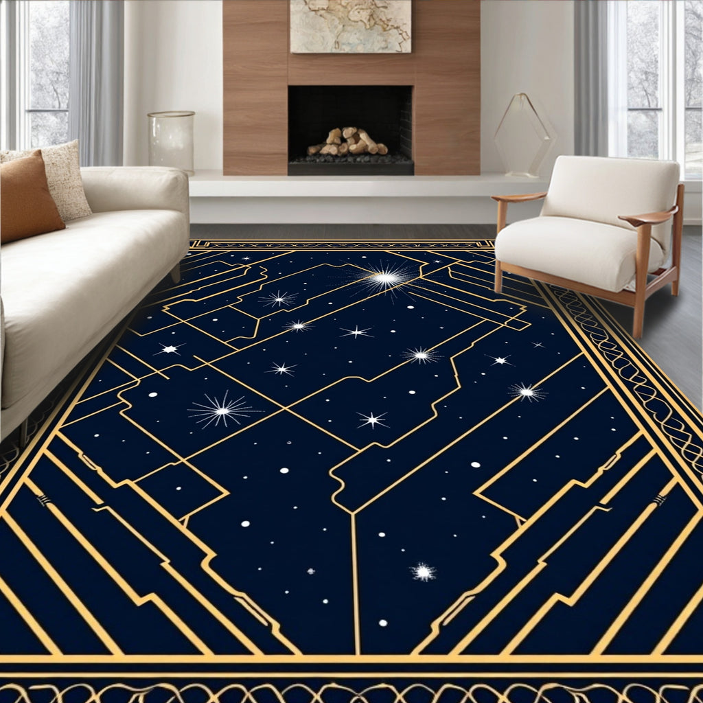 Art Deco Celestial Starburst Pattern Rug