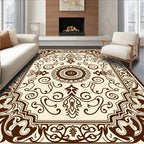 Rich Brown Scrolled Floral Pattern Rug