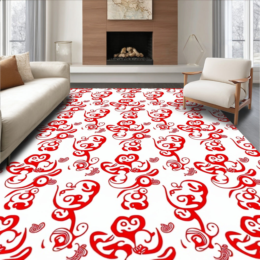 Abstract Red Swirl Pattern Rug