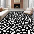 Abstract Black White Rectangular Pattern Rug