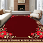 Ornate Red Floral Frame Design Rug