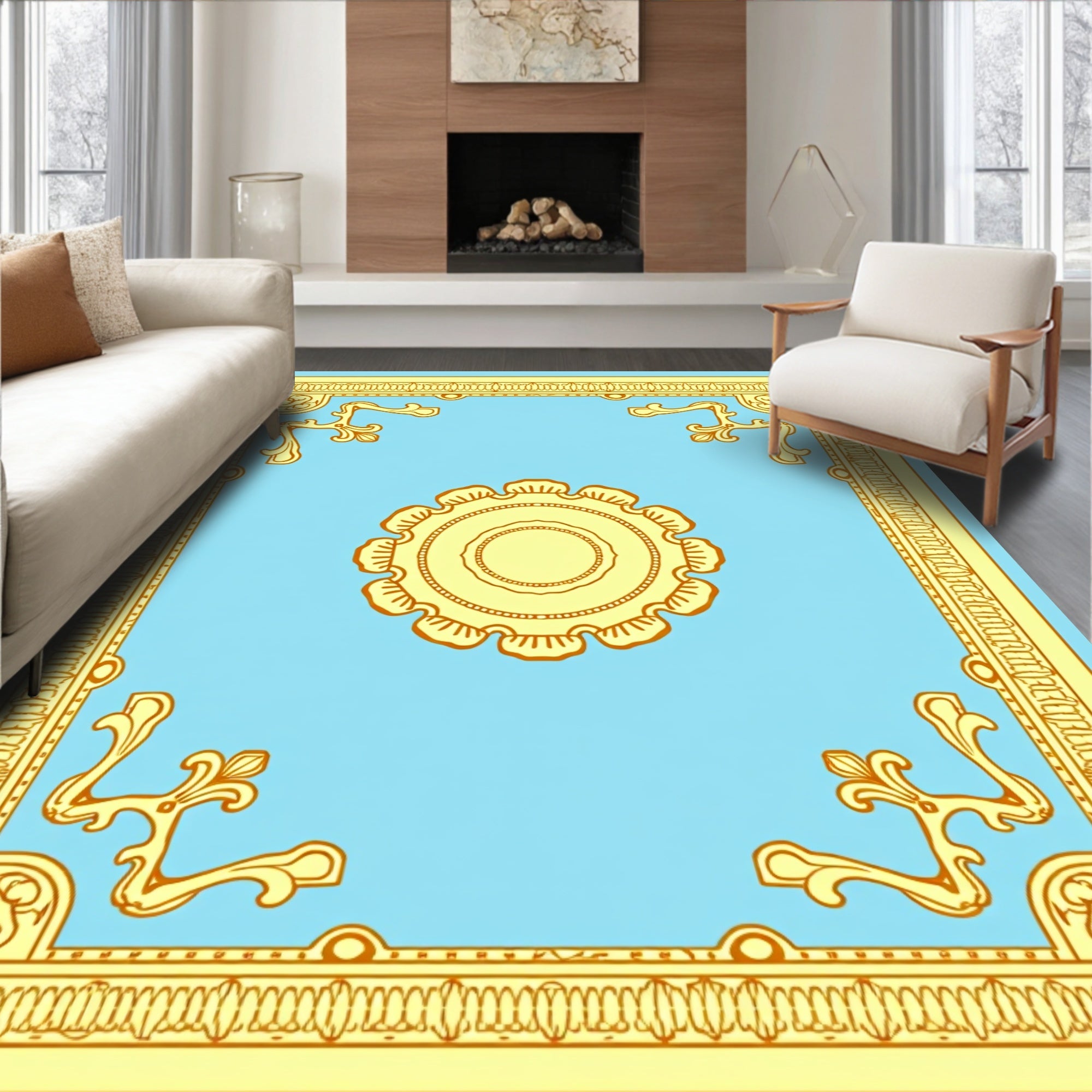 Ornate Floral Border With Center Medallion Rug