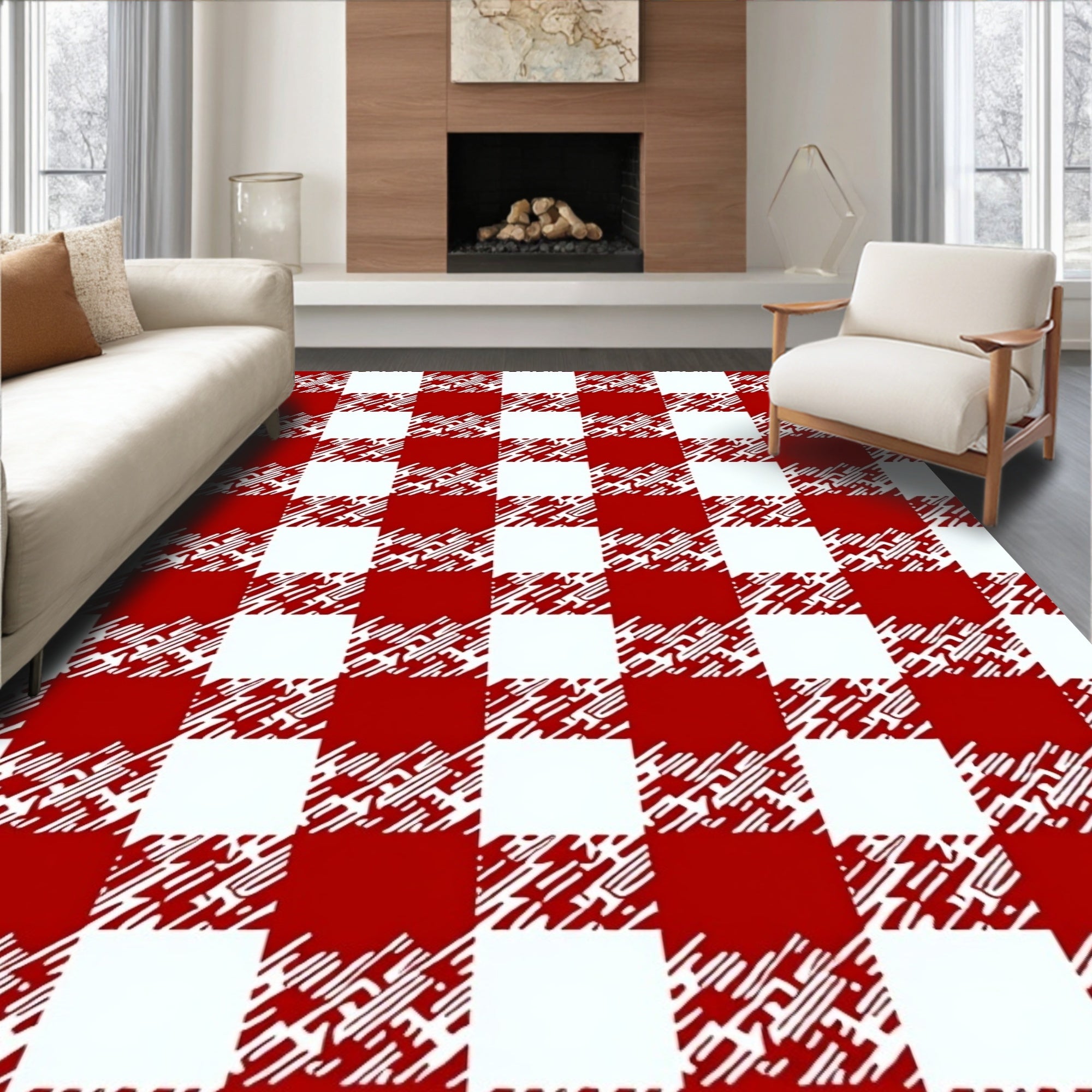 Red and White Buffalo Check Rug