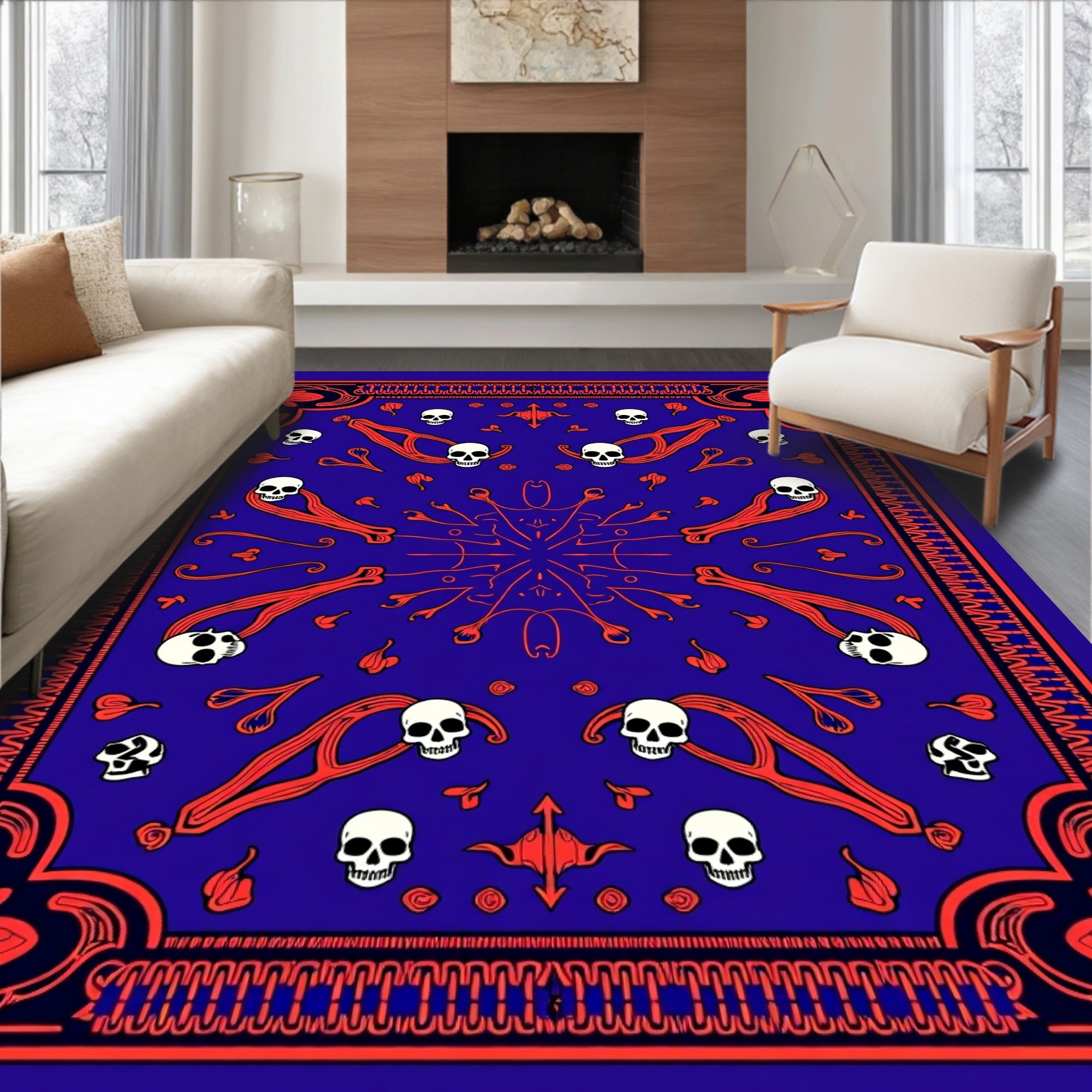 Gothic Skull Floral Pattern Rug