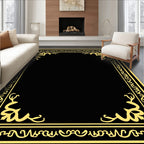 Black Gold Ornate Vintage Border Rug
