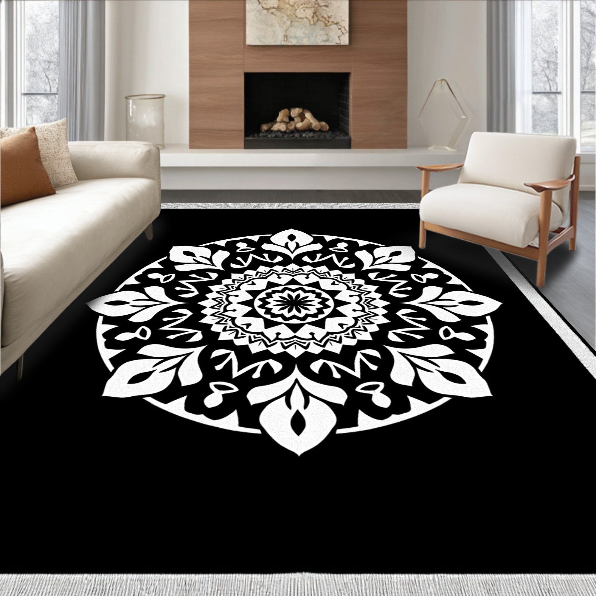 Black and White Mandala Art Rug