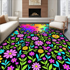 Whimsical Butterflies Neon Flowers Rug