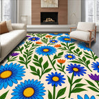 Vivid Blue Orange Floral Pattern Rug