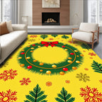Festive Christmas Wreath Red Bow Snowflakes Rug