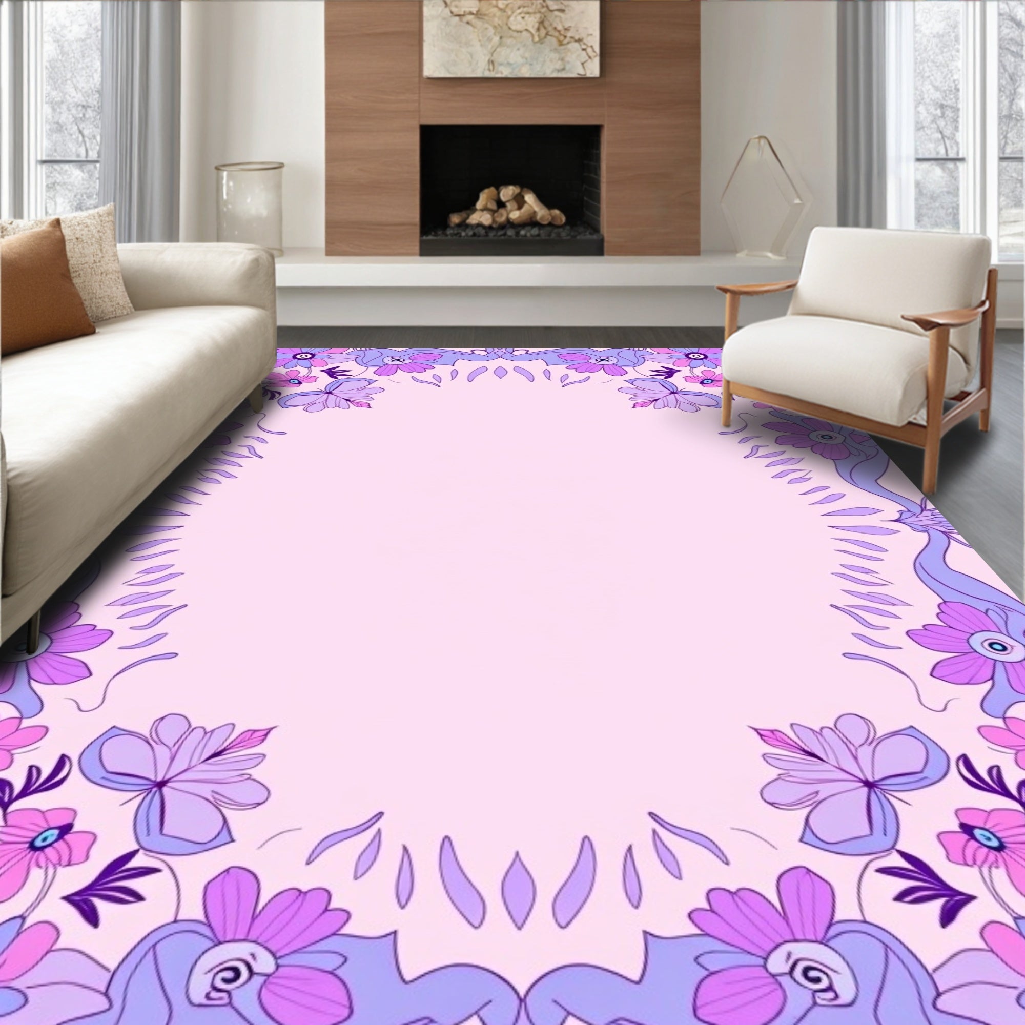 Whimsical Floral Pattern With Purple Hues Rug