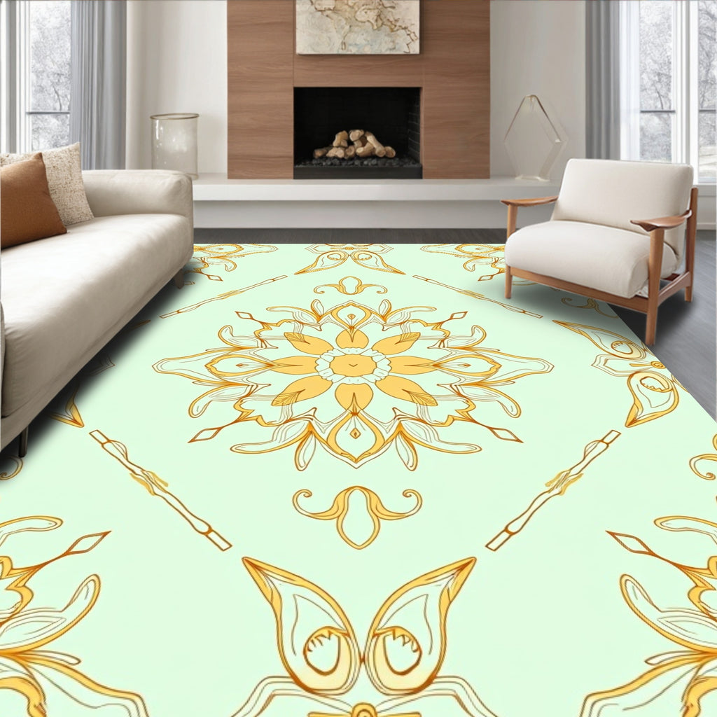 Golden Floral Mandala Pattern Rug