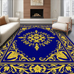 Vibrant Blue Gold Floral Medallion Rug