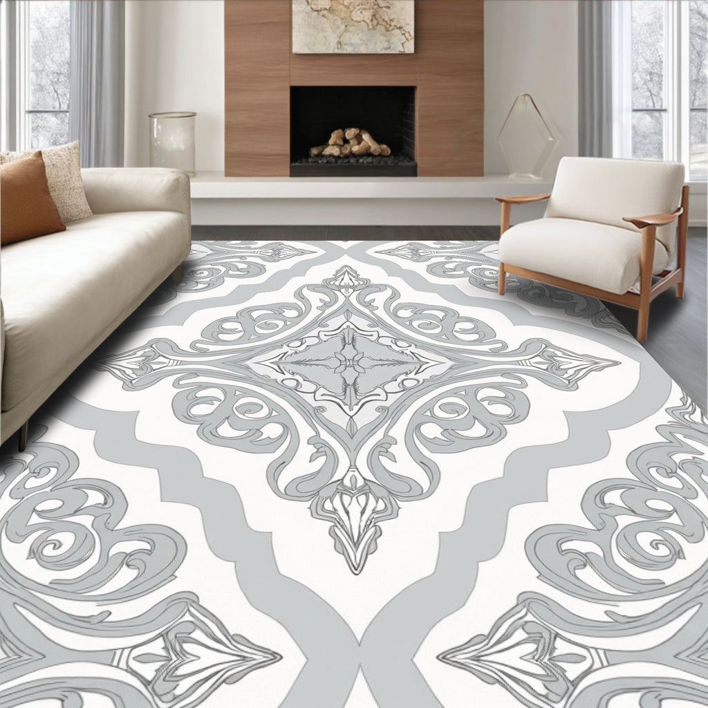 Ornate Scrollwork Floral Symmetry Rug