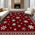 Winter Snowflake Patterned Red Rug