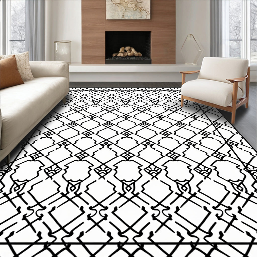 Intricate Lattice Patterned Graphic Rug