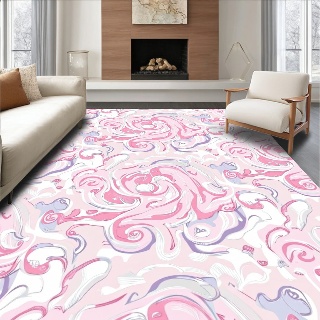 Swirling Pink And White Abstract Pattern Rug