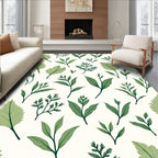 Natural Green Leaf Botanical Pattern Rug