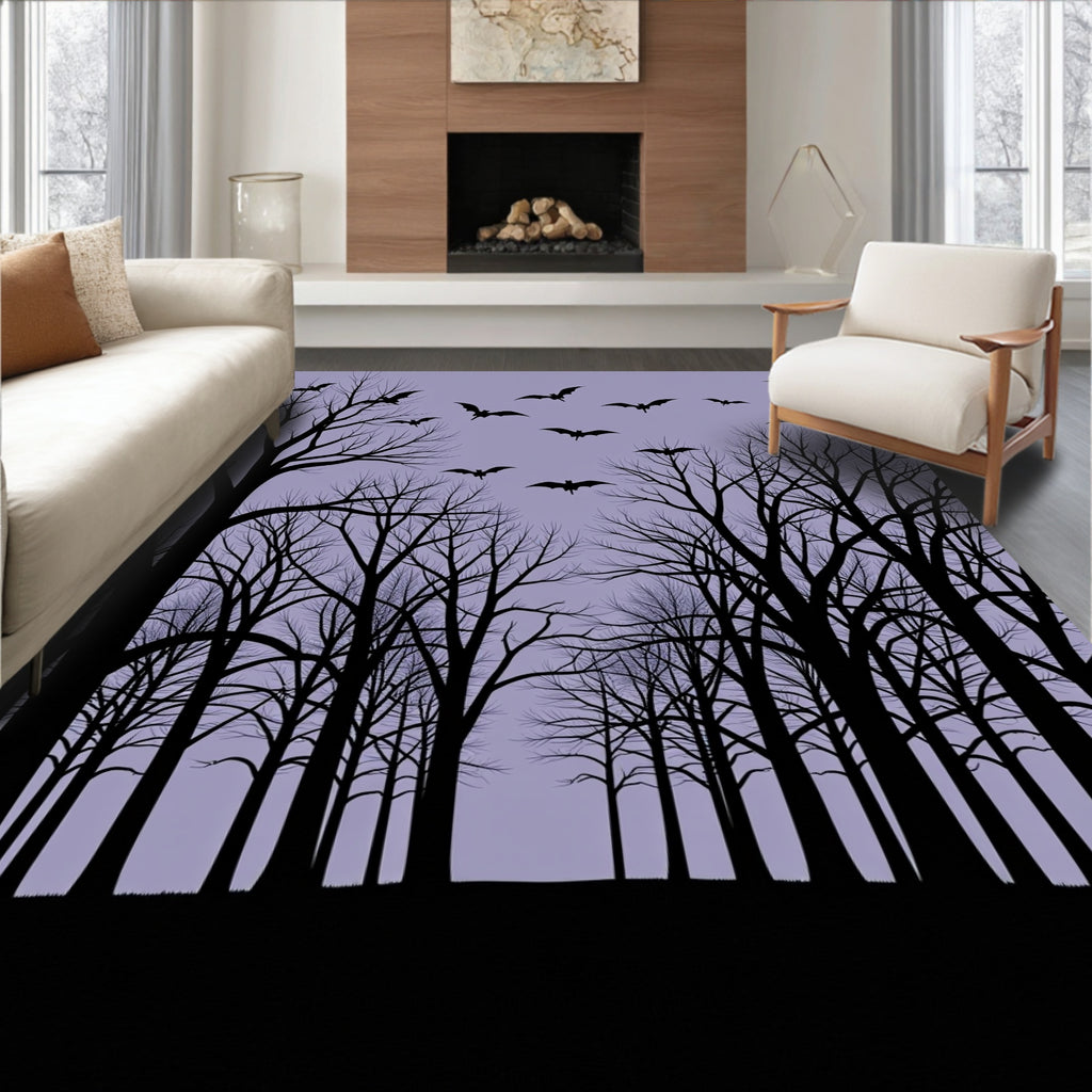 Spooky Forest Bats Silhouette Design Rug