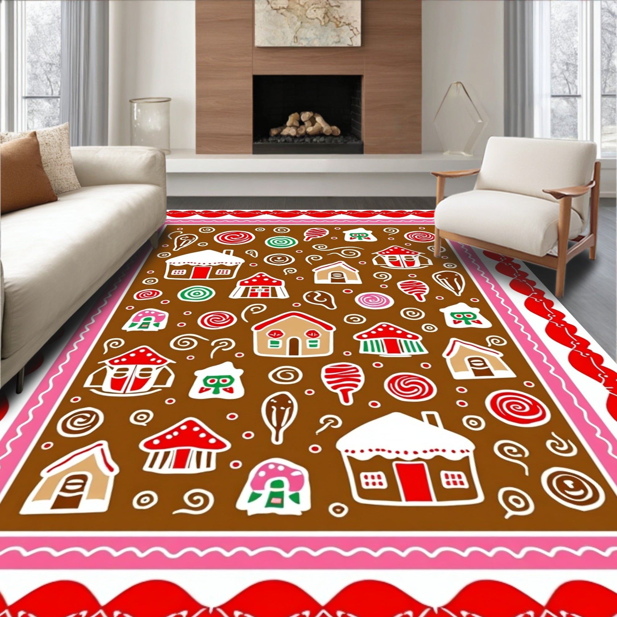 Whimsical Gingerbread Houses and Sweets Design Rug