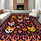 Whimsical Cat Skull Floral Design Rug