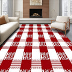 Classic Red White Plaid Pattern Rug
