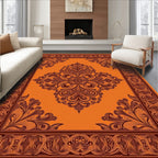 Warm Orange Ornamental Scrollwork Rug
