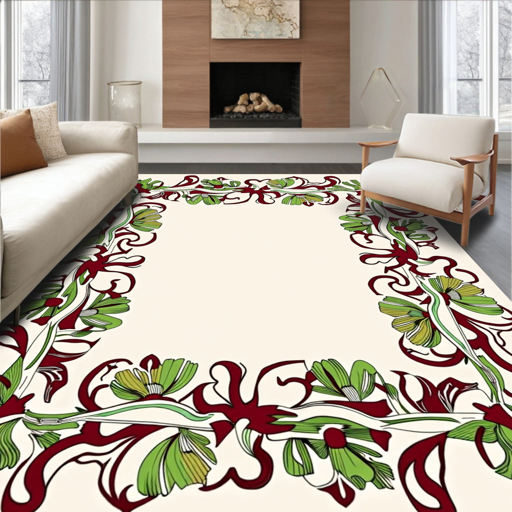 Art Nouveau Floral Vines Border Rug