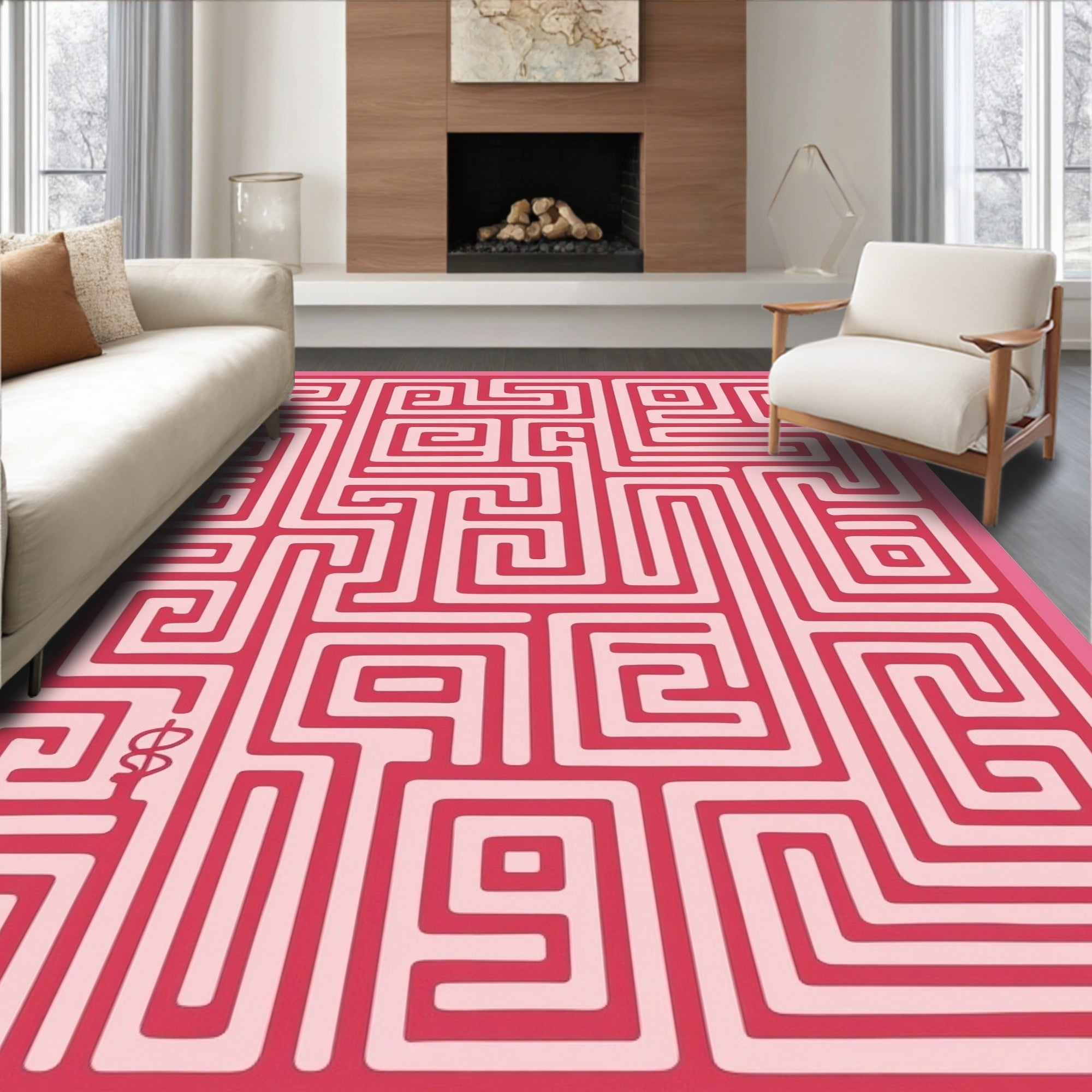 Pink Maze Pattern Rug