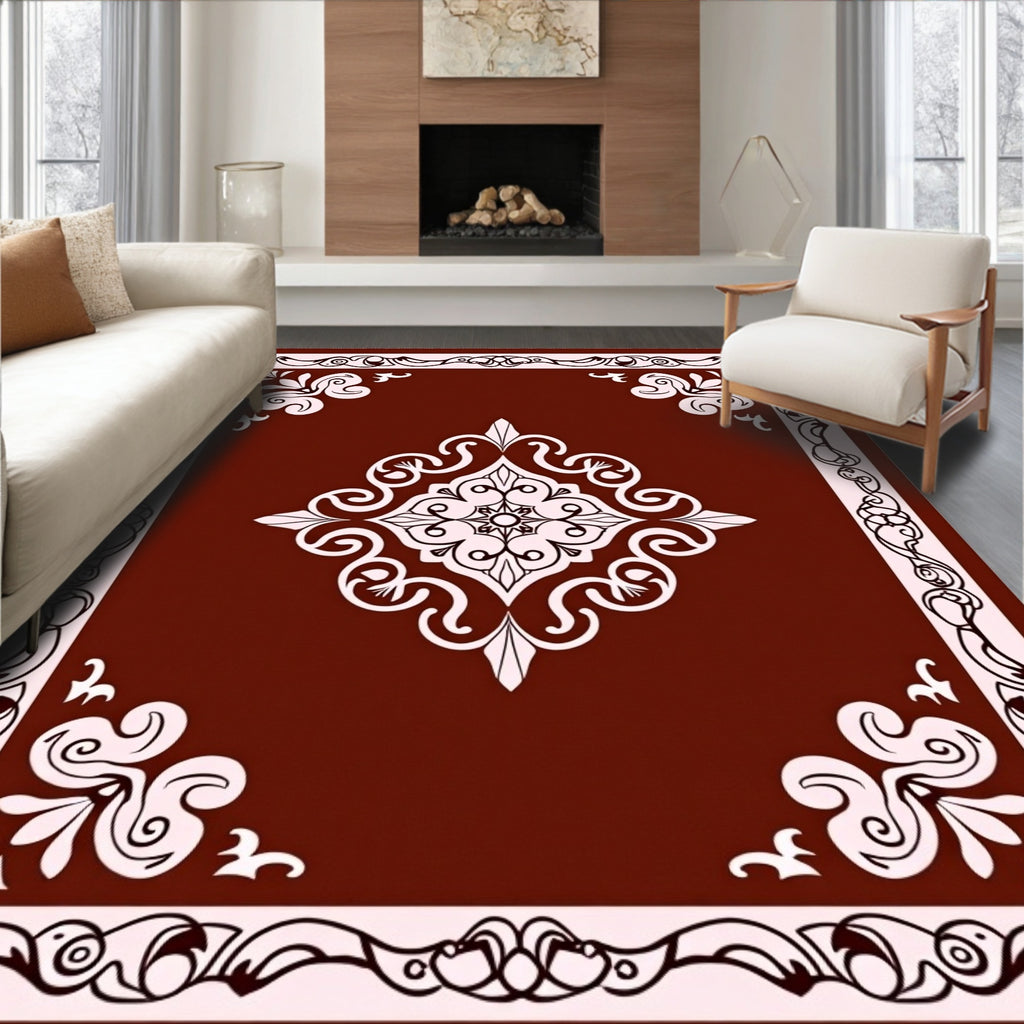 Ornate Floral Border White Design Rug