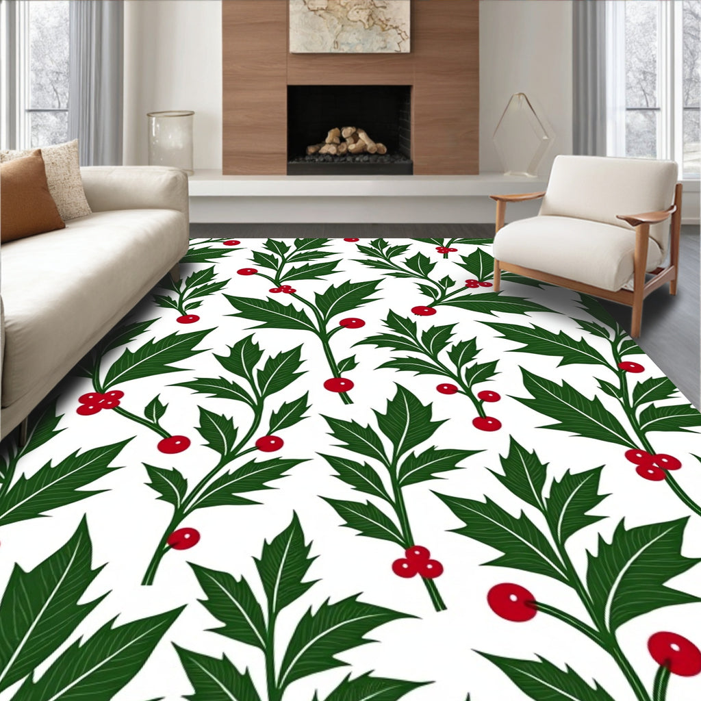 Red Berry Green Leaf Pattern Rug