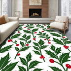 Red Berry Green Leaf Pattern Rug