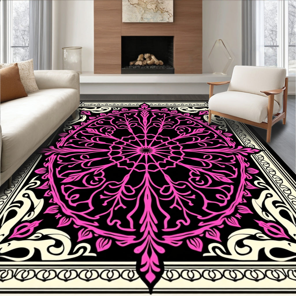 Elegant Pink Floral Mandala Pattern Rug