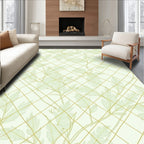 Delicate Leaf Pattern With Golden Grid Rug