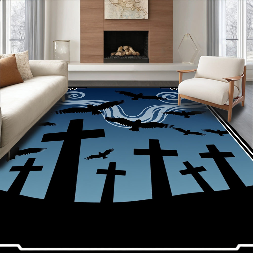 Cemetery Birds And Stormy Sky Design Rug