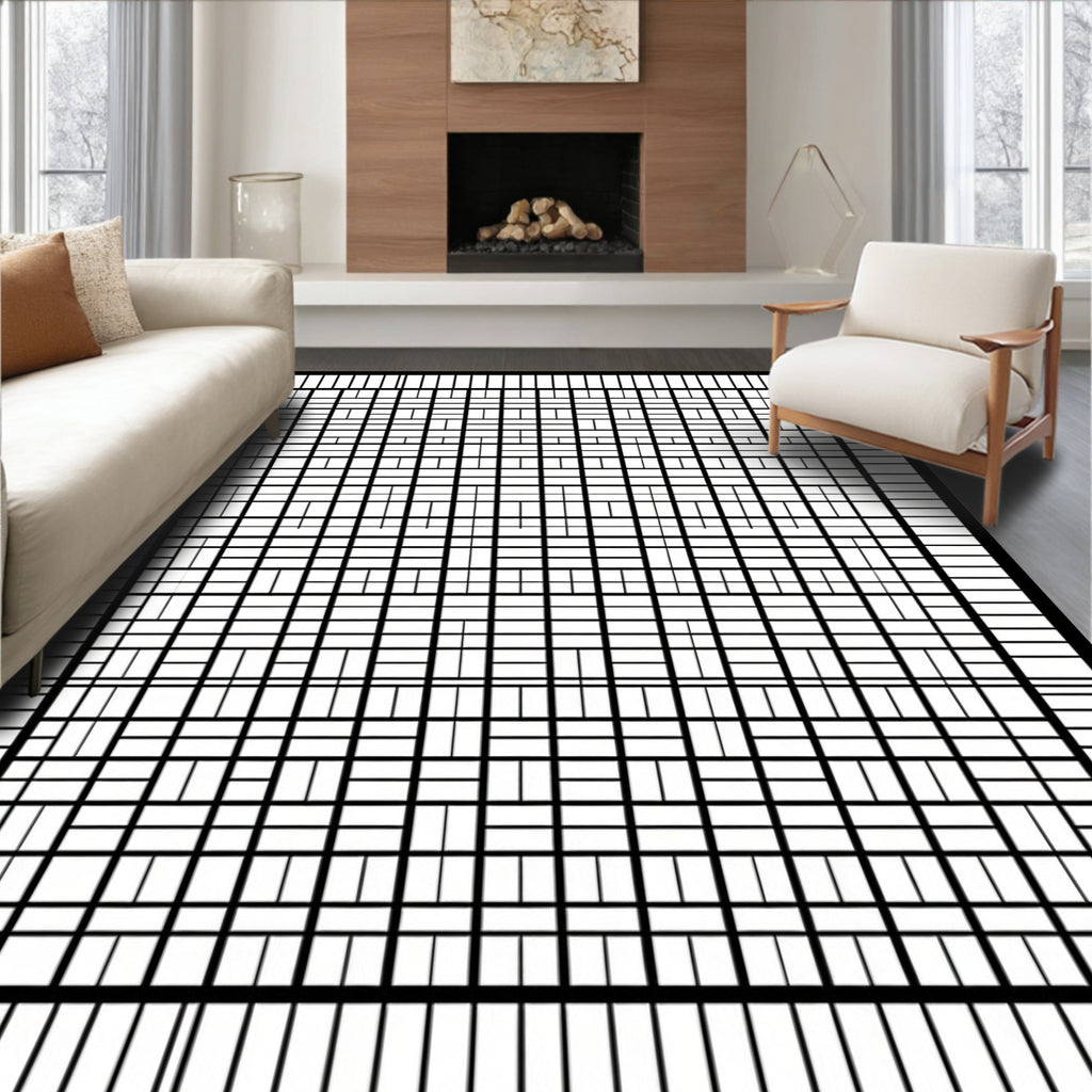 Monochromatic Abstract Grid Pattern Rug