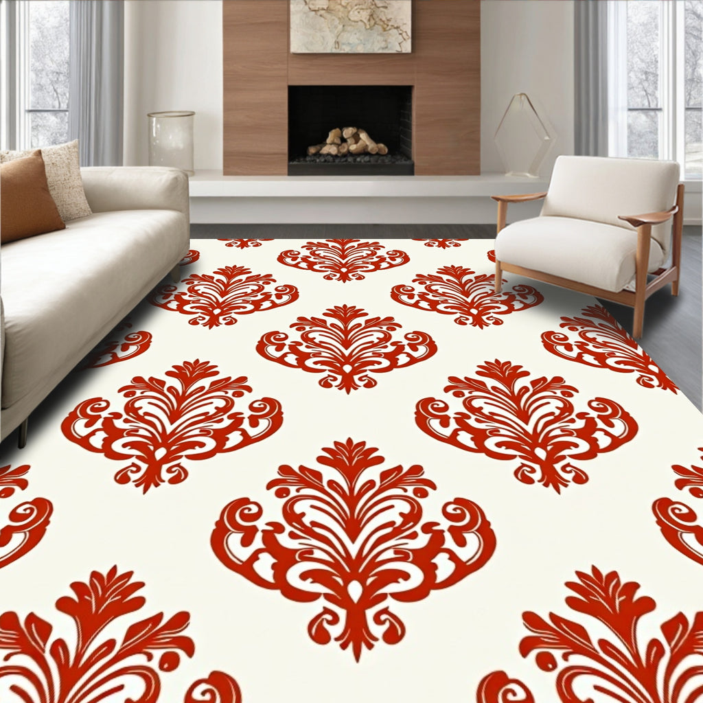 Classic Red Ornate Damask Pattern Rug