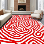 Bold Red Abstract Maze Pattern Rug