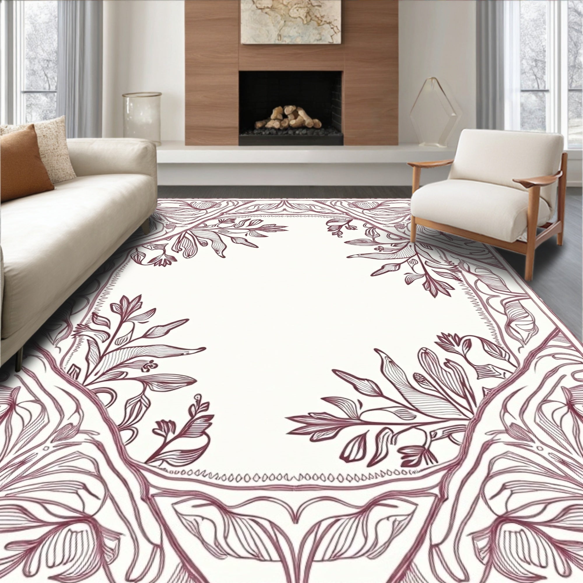Art Nouveau Crimson Botanical Corner Rug