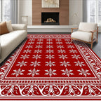 Red White Snowflake Bold Pattern Rug