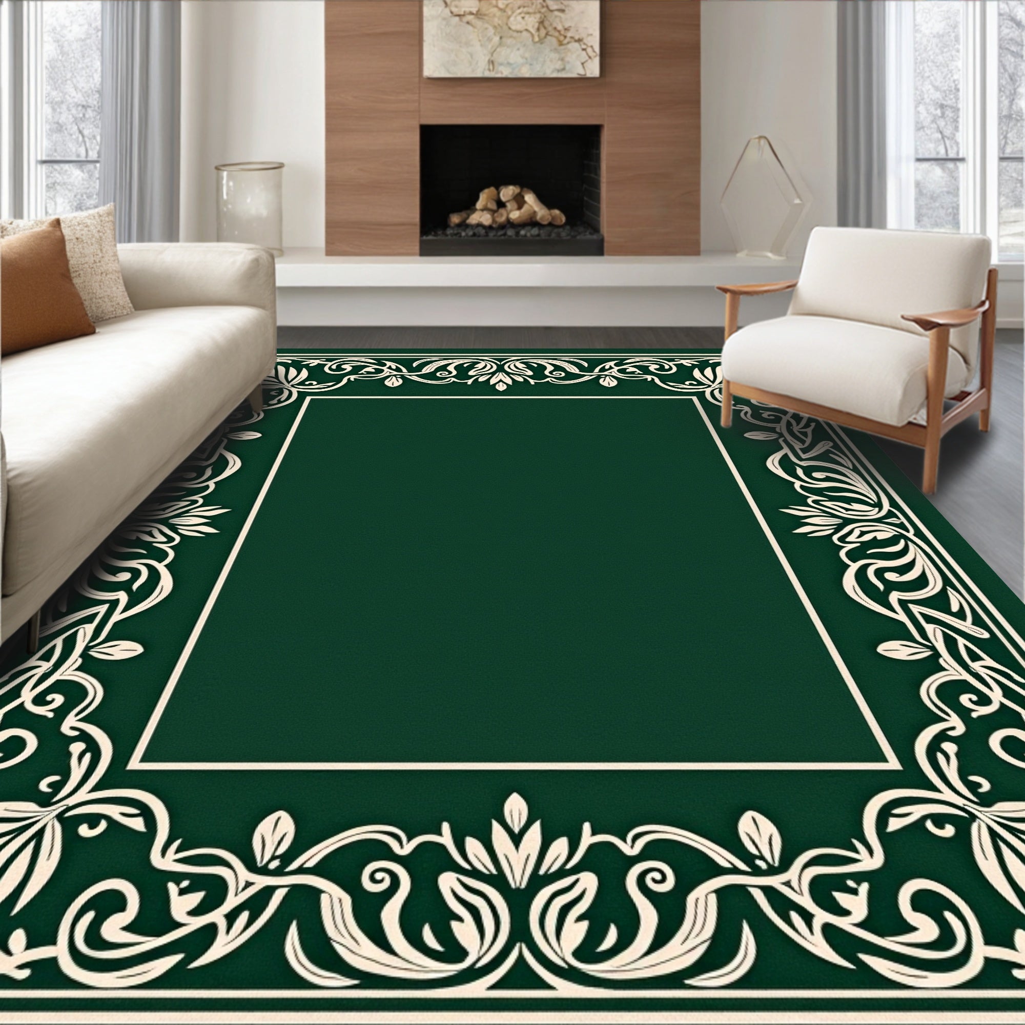 Elegant Cream Floral Border Design Rug